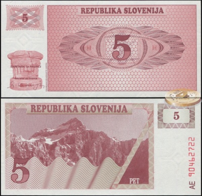 Словения. 5 толариев (Unc) 1990