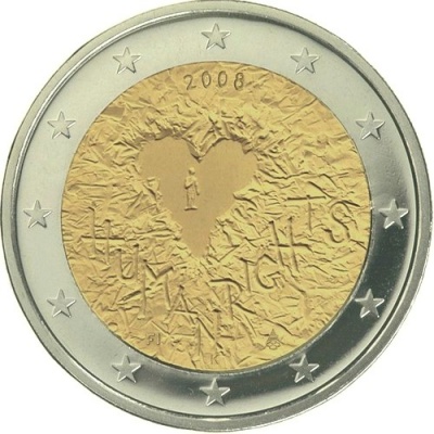 Финляндия. 2 евро. 2008 (Unc. Биметалл) 60-летие принятия Всеобщей декларации прав человека