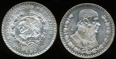 Мексика. 1 песо. 1957-1966 (Unc. Серебро)