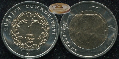 Турция. 1 лира. 2009 (Unc. Биметалл)
