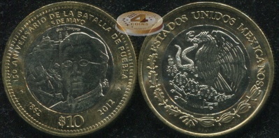 Мексика. 10 песо. 2012 (Unc. Биметалл)