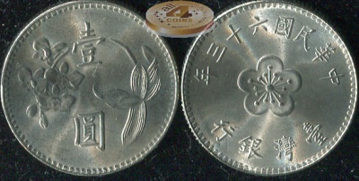 Тайвань. 1 юань. 1974 (Unc)
