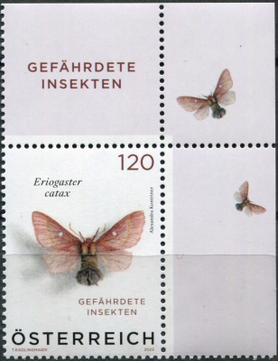 Австрия. 2023. Коконопряд золотистый (Eriogaster catax)(IV) (Почтовая марка. MNH OG)