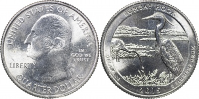 США. Монета 25 центов [Квотер]. 2015.D (KM#600. Unc) Bombay Hook [Delaware]