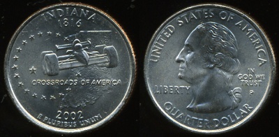 США. Квотер (25 центов). 2002.P (Unc) Индиана