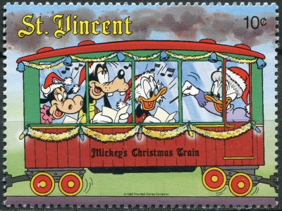 Сент-Винсент. 1988. Бабушка Дак дирижирует хором (Почтовая марка. MNH OG)