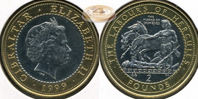 Гибралтар. 2 фунта. 1999 (Unc. Биметалл)