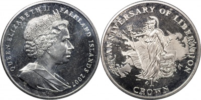 Фолклендские о-ва. Монета 1 крона. 2007 (KM#157. Unc) 25 лет со дня Освобождения