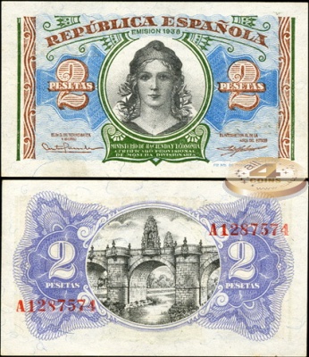 Испания. 2 песеты (Unc) 1938