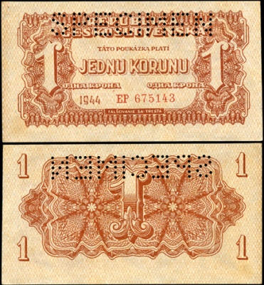 Чехословакия. 1 кронa (speciment, Unc) 1944