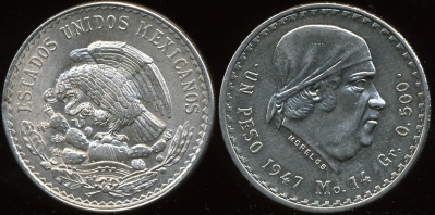 Мексика. 1 песо. 1947 (Unc. Серебро)