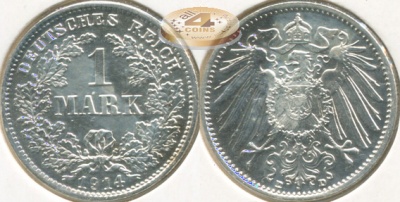 Германия (Кайзер Райх). 1 марка. 1914.D. (Unc. Серебро)