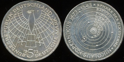Германия (ФРГ). 5 марок. 1973 (Серебро)