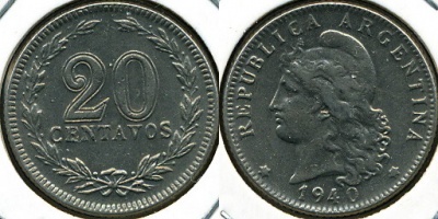 Аргентина. 20 центаво. 1940