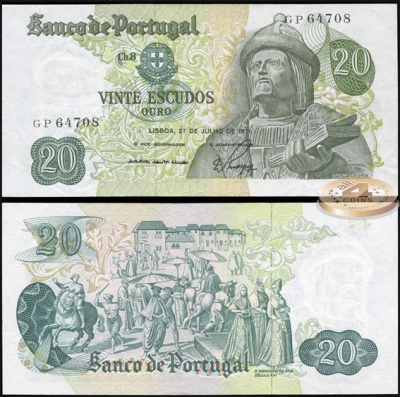 Португалия. 20 эскудо (Unc) 1971