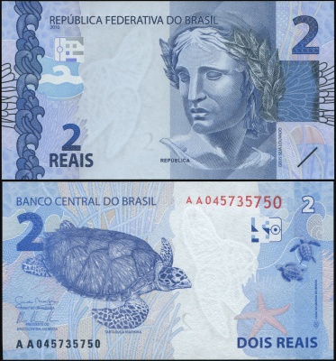 Бразилия Банкнота 2 реала 2010 (2013) Unc Бумага Кат# P.252a