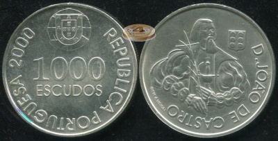Португалия. 1000 эскудо. 2000 (Unc. Серебро)