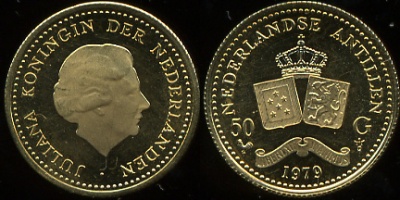 Нидерландские антиллы. 50 гульденов. 1979 (Proof-. Золото)