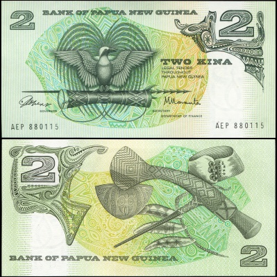 Папуа Новая Гвинея. Банкнота 2 кина. ND(1980). Unc. Бумага. Кат.# P.5a