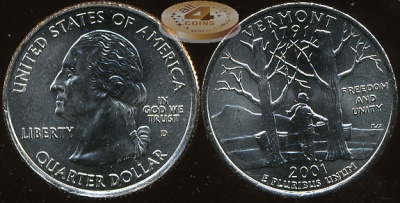 США. Квотер [25 центов]. 2001.D (Unc) Вермонт