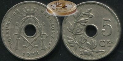 Бельгия. 5 центимов. 1922 (VF)