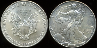США. 1 доллар. 2002 (Unc. Серебро)