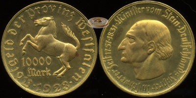 Германия (Вестфален). 10000 марок (нотгельд). 1923 (aUnc. Позолота)