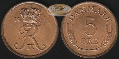 Дания. 5 эре. 1964 (Gem BU)