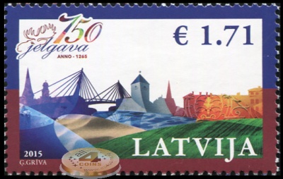 Латвия. 2015. 750 лет городу Елгава (Почтовая марка. MNH OG)