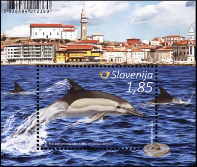 Словения. 2016. Дельфин-белобочка [Delphinus delphis] (Блок. MNH OG)