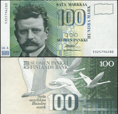 Финляндия. Банкнота 100 финских марок. 1986 (1991). Unc. Бумага. Кат# P.119a