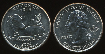 США. 25 центов [Квотер]. 2004.D (Unc) Висконсин