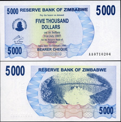 Зимбабве. 5000 долларов (Unc) 2007