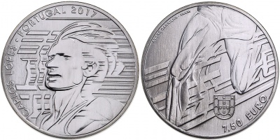 Португалия. Монета 7,5 евро. 2017 (Unc. Серебро) Спортивные идолы. Карлос Лопеш