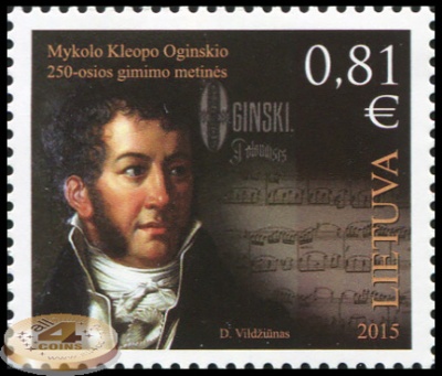 Литва. 2015. 250 лет со дня рождения Михаила Огинского [1765-1833], композитора (П. марка. MNH OG)
