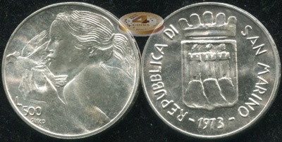 Сан-Марино. 500 лир. 1973 (Unc. Серебро)