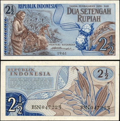 Индонезия. 2 1/2 рупии (Unc) 1961
