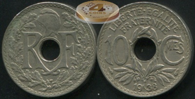 Франция. 10 сантимов. 1938 (XF)