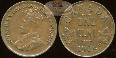 Канада. 1 цент. 1934 (aUnc)