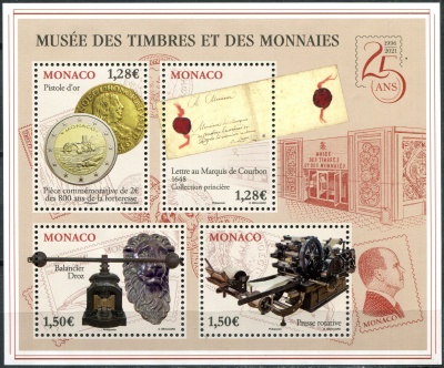 Монако. 2021. 25-летие Музея марок и монет Монако (Почтовый блок. MNH OG)