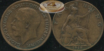 Великобритания. 1 фартинг. 1918. (XF/XF+)