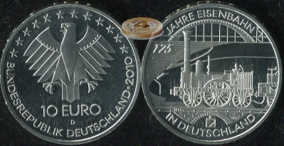 Германия. 10 евро. 2010.D (Proof. Серебро)