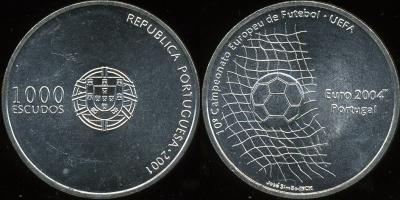 Португалия. 1000 эскудо. 2001 (Unc. Серебро)