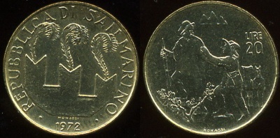 Сан-Марино. 20 лир. 1972 (Unc)