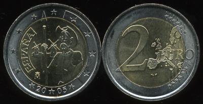 Испания. 2 евро. 2005 (Unc. Биметалл)