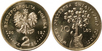 Польша. Монета 2 злотых. 2012 (KM#Y.809. Unc)  Большой Благотворительный Рождественский Оркестр