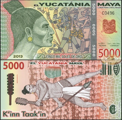Юкатания Майя. Банкнота 5000 солей де оро. 2013. Unc. Пластик. Кат# P.NL