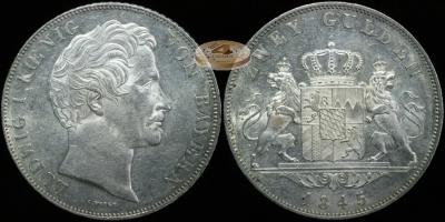 Германия (Бавария). 2 гульдена. 1845 (XF+. Серебро)