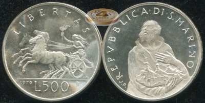 Сан-Марино. 500 лир. 1979 (Unc. Серебро)