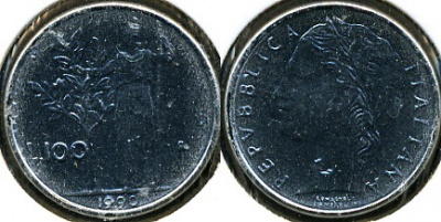 Италия. 100 лир. 1990 (Unc)
